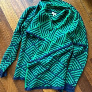 Navy and Green Geometric Cardigan